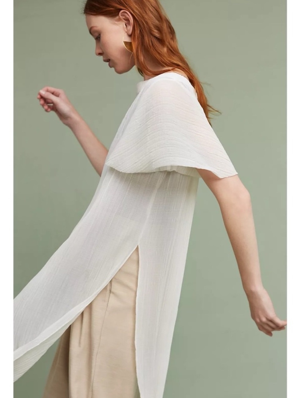 Anthropologie Akemi + Kin Sheer Pleated White Long Side Slit Tunic - XS - Picture 3 of 8